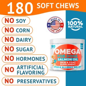 Omega 3 + Dog Allergy Bundle - Skin & Coat Supplement + Itchy Skin Relief Chews - Omega 3, EPA&DHA Fatty Acids - Allergy Support, Itching & Licking Relief - Skin & Coat Care - 360 Chews - Made in USA