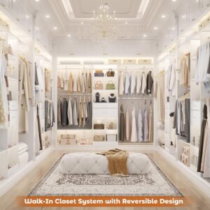 Besiost Closet System - 4.75-8FT Closet Organizer System with Wooden Drawers & Cube Storage Organizer, Up To 96" Closet Systems for Nursery & Walk-In Closets with Cuttable Hanging Shelving, White