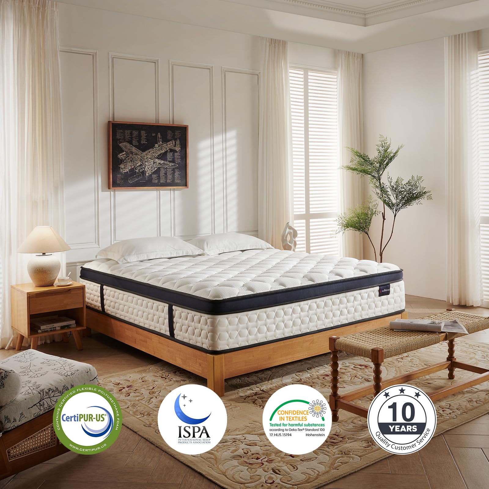 KauRelax King Size Mattress,12 Inch King Mattress in a Box,Medium Firm Hybrid Mattress with Gel Memory Foam and Pocket Springs,Pressure Relief,Bed in Box,CertiPUR-US Certified