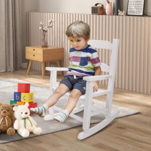 Hngilkoo Kids Wooden Indoor Rocking Chair for Toddlers Comfy Recliner Rocker for Baby Children Ages 3-6 Outdoor Lounge Chair Girls Playroom White