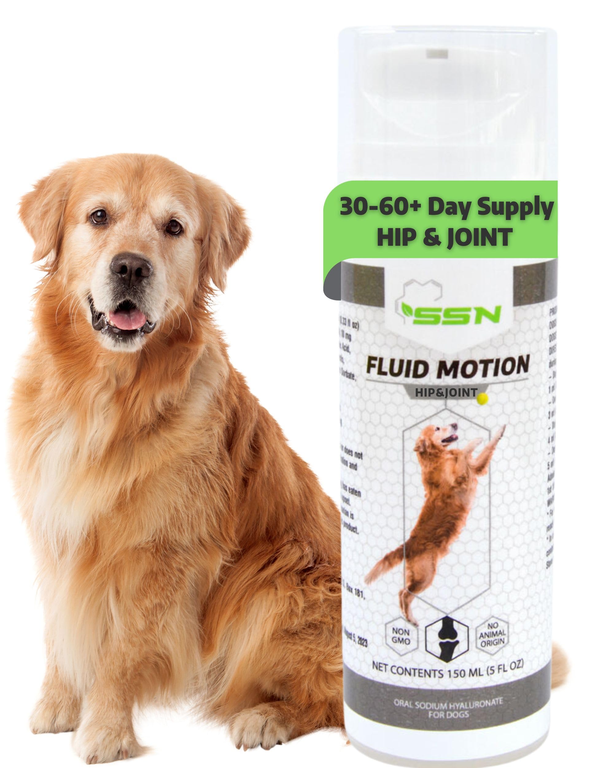 SSN Fluid Motion - Hyaluronic Acid for Dogs 30-60+ Day Supply - Liquid Joint Supplement for Senior Dogs - Apple Flavor - Hip & Joint Support, Mobility, and Comfort - Glucosamine Alternative (150ml)