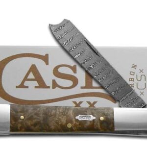 Case XX RazorJack Damascus Steel Natural Maple Burl Wood 15092 Pocket Knife