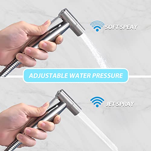 Wekuku Handheld Bidet Sprayer for Toilet-Adjustable Water Pressure Control with Bidet Hose for Wash (Brushed Nickel)