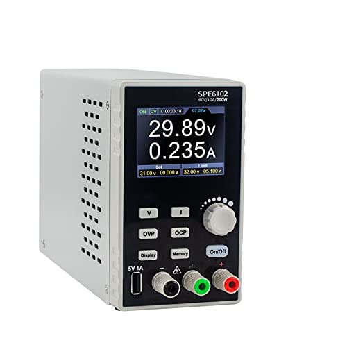 DC Power Supply, Programmable DC Power Supply 300W 30V/10A 60V/10A 2.8" LCD 10mV/1mA Resolution Digital Voltage Regulator Switch,Electroplating DIY(SPE6102 200W)