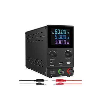 DC Power Supply, 60V 5A 300W Adjustable DC Power Supply LED Digital Lab Programmable Bench Power Source Stabilized Voltage Regulator Switch,Electroplating DIY(60V 5A 300W-01)