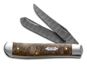 case xx mini trapper damascus steel natural maple burl wood 15091 pocket knife