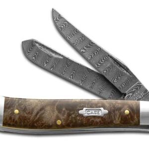 Case XX Mini Trapper Damascus Steel Natural Maple Burl Wood 15091 Pocket Knife