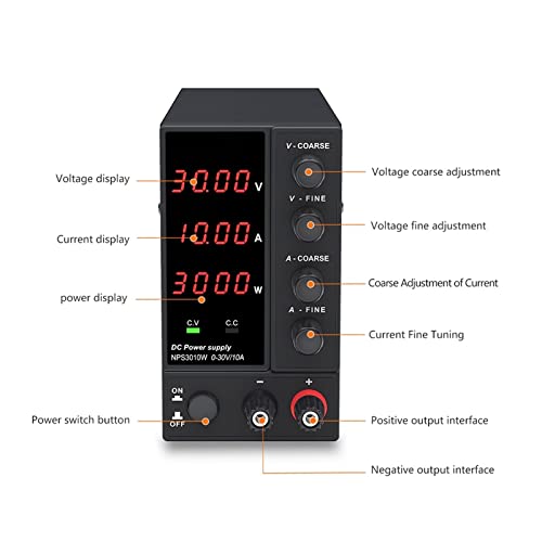 Adjustable DC Power Supply 30V 10A LED Lab Power Supply 60V 5A Voltage Regulator Stabilizer Switching Bench Source(4Digits 30V 10A)