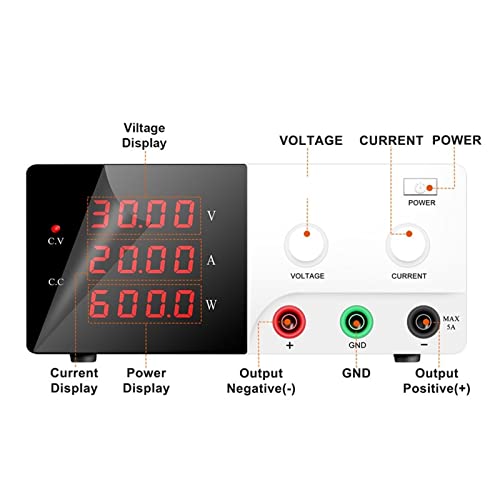 DC Power Supply, 30V 20A DC Variable Power Supply High Precision 4 Digital Adjustable Switching Regulator Bench Power Supplies,Electroplating DIY