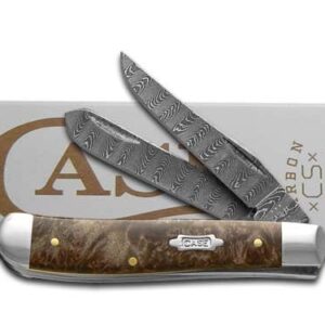 Case XX Mini Trapper Damascus Steel Natural Maple Burl Wood 15091 Pocket Knife