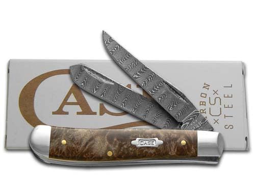 Case XX Mini Trapper Damascus Steel Natural Maple Burl Wood 15091 Pocket Knife