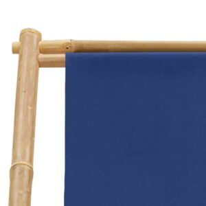 YELWHI Deck Chair Bamboo and Canvas Navy Blue,Bamboo and Canvas Deck Chair Adjustable, Comfortable, and Foldable for Patio or Beach Patio Furniture, Outdoor Chairs