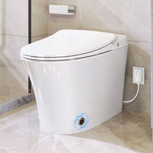 wekuku luxury smart toilet with dryer and warm water, elongated bidet toilet with heated seat, with remote control, led night light, power outage flushing, soft close cover, whit (white) (1 seat)