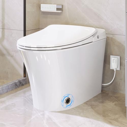 Star20XX Luxury Smart Toilet With Dryer And Warm Water, Elongated Bidet Toilet With Heated Seat, With Remote Control, Led Night Light, Power Outage Flushing, Soft Close Cover, Whit (White) (1 Seat)