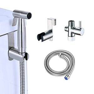 wekuku bidet sprayer for toilet, handheld sprayer kit, hand held bidet, cloth diaper sprayer set-easy to install (brushed nickel)