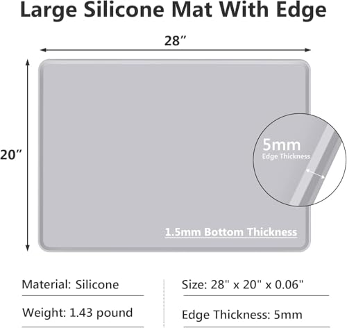 ANLEBUY Non-Slip Floor Mat Trash Can Mat with Raised Edge 24"X16", Recycle Bins Pad Under Trash Bin Mat Waterproof Floor Protector, Silicone Mat for Opening Cans, Kitchen, Fridge, Washer, Coffee