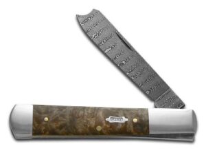 case xx razorjack damascus steel natural maple burl wood 15092 pocket knife