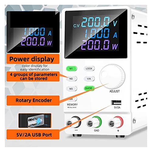 DC Power Supply, 200V 1A DC Bench Power Supply Voltage Regulator Adjustable Stabilized Variable LED Display Regulator Switch,Electroplating DIY(SPPS2001D -Black)