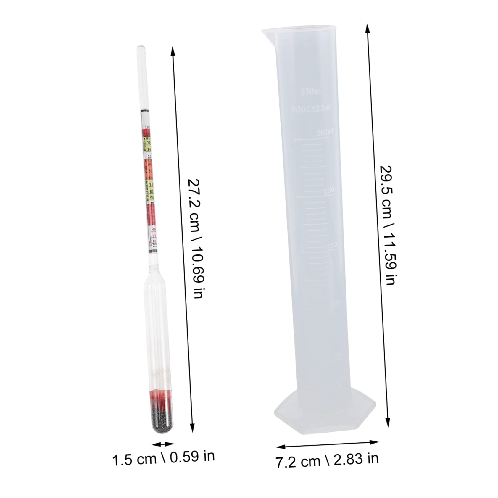 FELTECHELECTR 1 Set American Attenuation Meter Brewing Hydrometer Tester Brewing Tool Wine Makin Measuring Cylinder Hydrometer Test Jar Triple Scale Hydrometer Mead Hydrometer Plastic