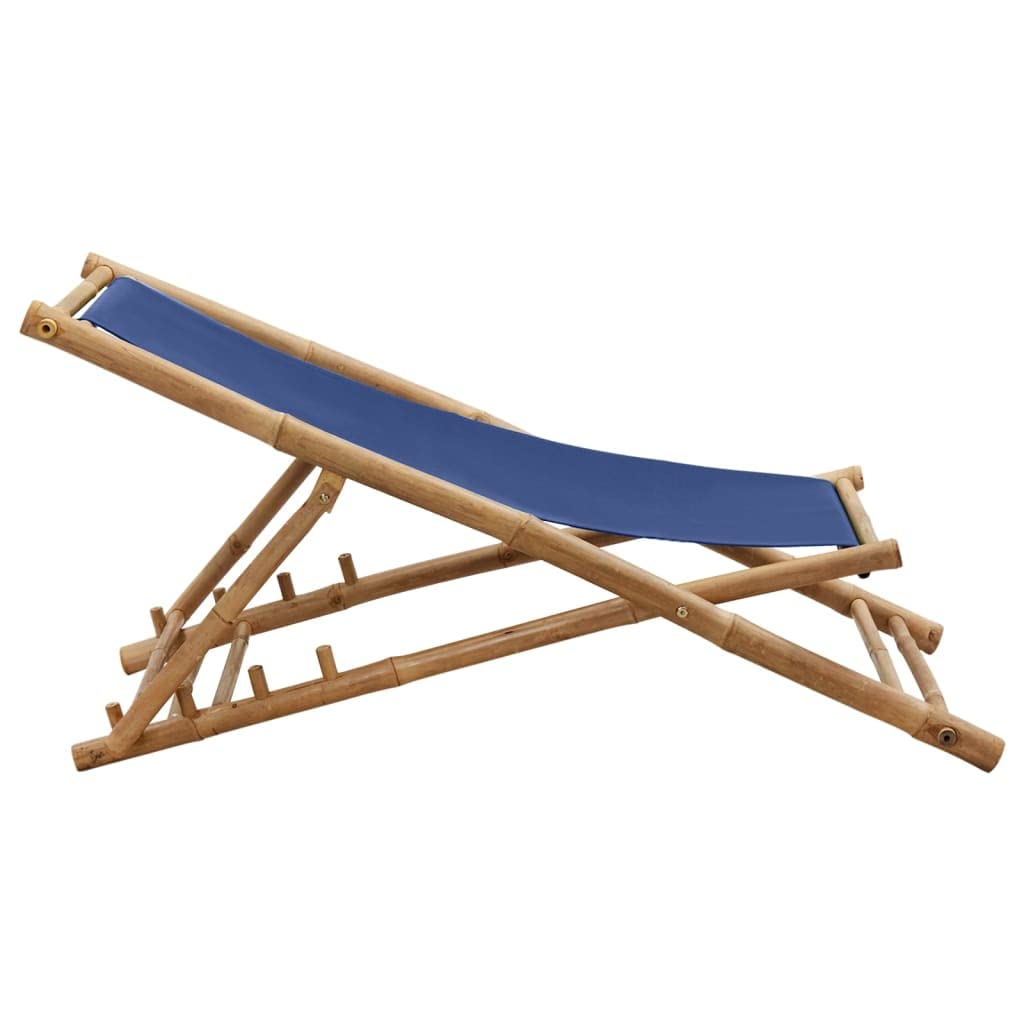 YELWHI Deck Chair Bamboo and Canvas Navy Blue,Bamboo and Canvas Deck Chair Adjustable, Comfortable, and Foldable for Patio or Beach Patio Furniture, Outdoor Chairs