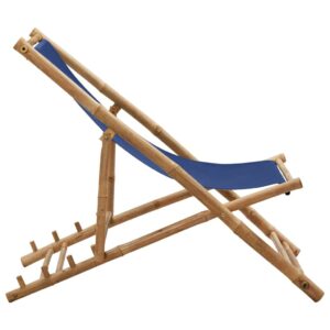 YELWHI Deck Chair Bamboo and Canvas Navy Blue,Bamboo and Canvas Deck Chair Adjustable, Comfortable, and Foldable for Patio or Beach Patio Furniture, Outdoor Chairs