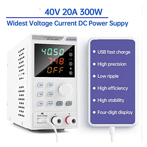 DC Power Supply, Variable DC Power Supply with Memory Function 40A 20V 300W Lab Programmable Laboratory Bench Power Supply Source Adjustable,Electroplating DIY(SS-4020HP)