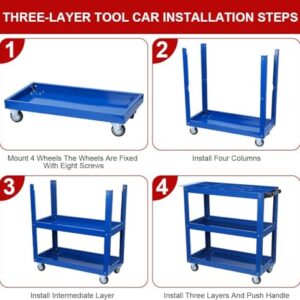 Tool Cart with Lockable Wheels, 3 Tier Rolling Mechanic Tool Cart, Heavy Duty Floor Standing Steel Utility Cart, 450 LBS Capacity Industrial Service Cart for Garage, Warehouse, Workshop