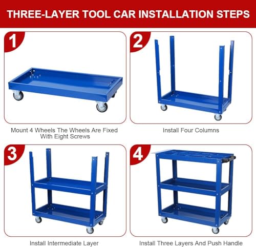 Tool Cart with Lockable Wheels, 3 Tier Rolling Mechanic Tool Cart, Heavy Duty Floor Standing Steel Utility Cart, 450 LBS Capacity Industrial Service Cart for Garage, Warehouse, Workshop