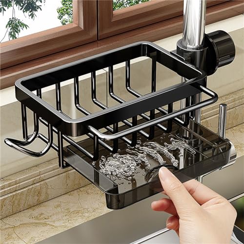 Kvfubvfeb Convenient Sponge Storage Rack Innovative Black Left Type Sponge Rack for Kitchen Sink Detachable Faucet Drain