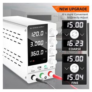 DC Power Supply, 120V 3A USB DC Switching Power Supply Lab Adjustable Voltage Regulator 30V 10A Stabilizer Switch Bench Power Source,Electroplating DIY(GU-SPS-C1203-White)