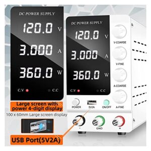 DC Power Supply, 120V 3A USB DC Switching Power Supply Lab Adjustable Voltage Regulator 30V 10A Stabilizer Switch Bench Power Source,Electroplating DIY(GU-SPS-C1203-White)