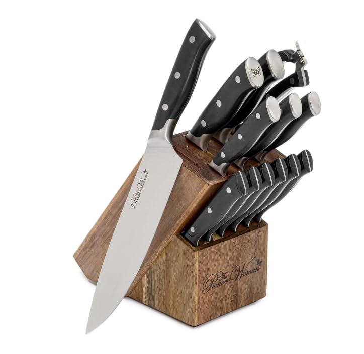 Generic The Pioneer 2 Woman Pioneer Signature 14-Piece Stainless Steel Knife Block Set, Black