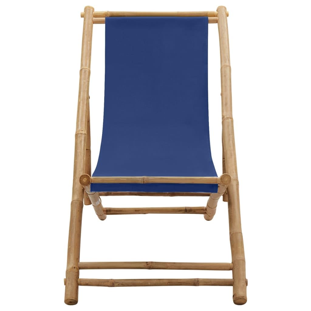 YELWHI Deck Chair Bamboo and Canvas Navy Blue,Bamboo and Canvas Deck Chair Adjustable, Comfortable, and Foldable for Patio or Beach Patio Furniture, Outdoor Chairs