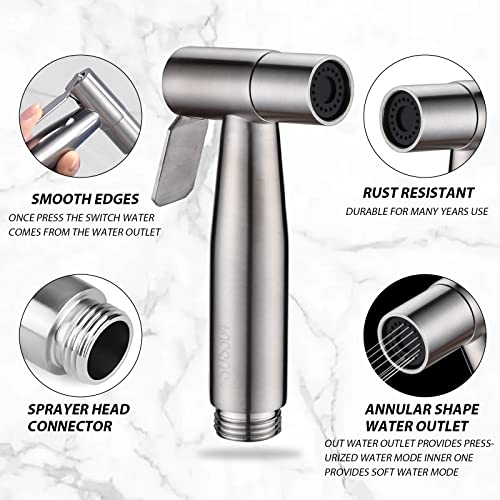 Wekuku Handheld Bidet Sprayer for Toilet-Adjustable Water Pressure Control with Bidet Hose for Wash (Brushed Nickel)