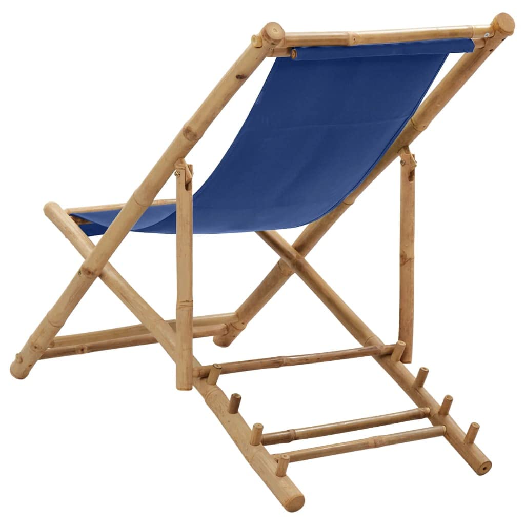 YELWHI Deck Chair Bamboo and Canvas Navy Blue,Bamboo and Canvas Deck Chair Adjustable, Comfortable, and Foldable for Patio or Beach Patio Furniture, Outdoor Chairs