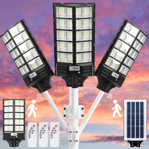 ilkqeppe Waterproof Solar Street Light, 3 Pcs Solar Energy 240 Degree Coverage Area Garden Lamp, 1152 Light Beads Outdoor Light, Large Capacity Battery Pavement Solar Street Light ﻿ Black