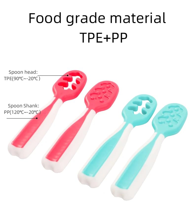 Baby Spoons, Feeding Littles, Silicone Pre-Spoon for Kids Aged 6+ Months - First and Second Stage Spoons, Baby Led Weaning, Teething Spoons, Infant Feeding - Toddler Utensils - 2 Spoons, (Pink/White)