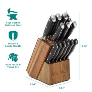 Generic The Pioneer 2 Woman Pioneer Signature 14-Piece Stainless Steel Knife Block Set, Black