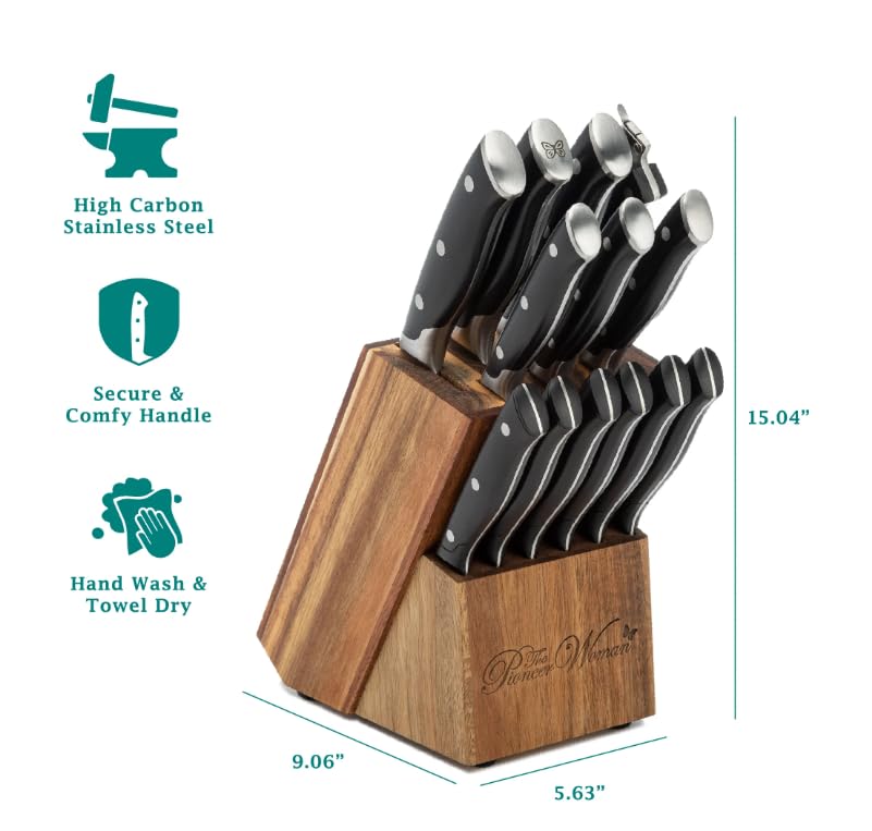 Generic The Pioneer 2 Woman Pioneer Signature 14-Piece Stainless Steel Knife Block Set, Black