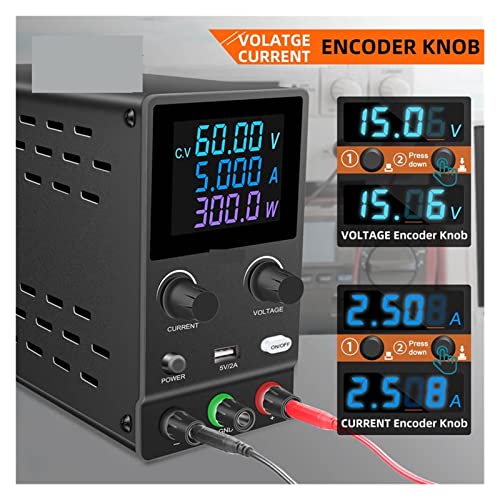 DC Power Supply, 60V 5A 300W Adjustable DC Power Supply LED Digital Lab Programmable Bench Power Source Stabilized Voltage Regulator Switch,Electroplating DIY(60V 5A 300W-01)