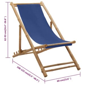 YELWHI Deck Chair Bamboo and Canvas Navy Blue,Bamboo and Canvas Deck Chair Adjustable, Comfortable, and Foldable for Patio or Beach Patio Furniture, Outdoor Chairs