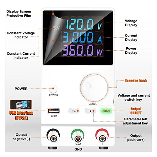 Lab Bench Power Supply Adjustable 30V 10A 5A 60V 120V 3A Current Voltage Power Regulator Test DC USB 300W Source(60V 5A)