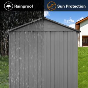 8x6 FT Metal Outdoor Storage Shed, Weather Resistant Tool Shed with Lockable Door, Vents & Window, Organization for Home/Backyard/Garden Tools/Lawn Mower/Bike Storage, Grey