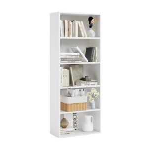 oneinmil bookcase and bookshelf, floor standing 5-story high bookshelf, display storage rack, home decorative furniture, suitable for home offices, living rooms, and bedrooms, white