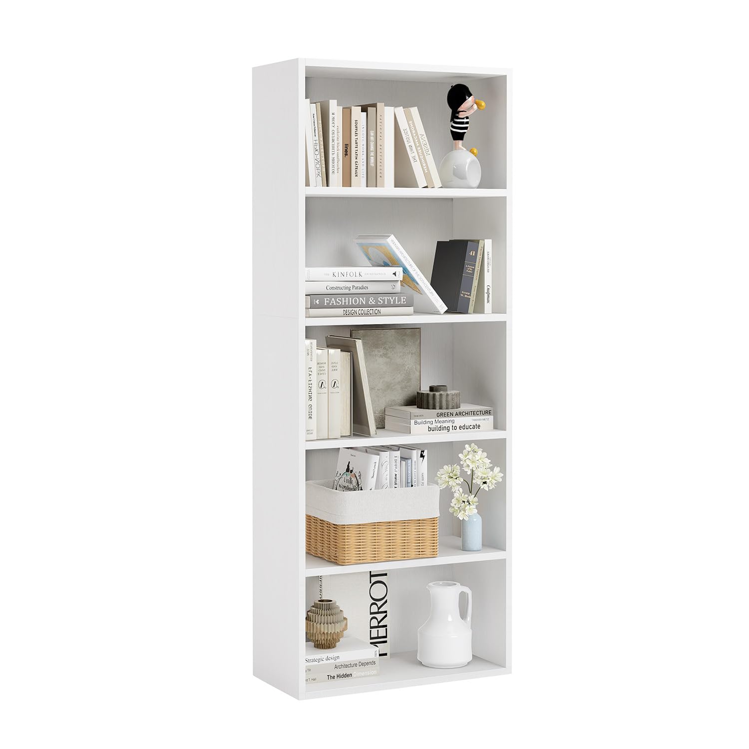 oneinmil Bookcase and Bookshelf, Floor Standing 5-Story High Bookshelf, Display Storage Rack, Home Decorative Furniture, Suitable for Home Offices, Living Rooms, and Bedrooms, White