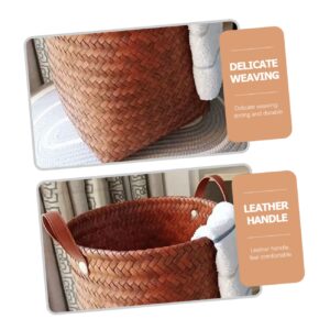 Cabilock Woven Basket Wicker Toy Basket Laundry Basket Woven Trash Container for Cars Woven Storage Basket Car Decoration Closet Baskets Seagrass Storage Baskets Car Toy Brown Leather