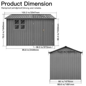 8x6 FT Metal Outdoor Storage Shed, Weather Resistant Tool Shed with Lockable Door, Vents & Window, Organization for Home/Backyard/Garden Tools/Lawn Mower/Bike Storage, Grey