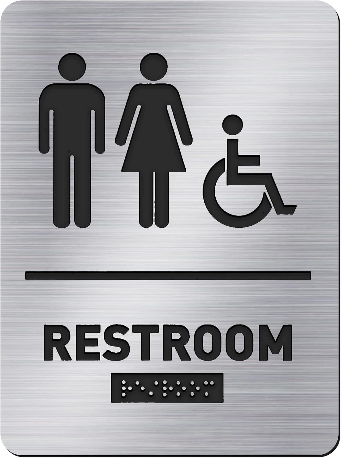 All Gender Restroom Sign with Braille - Handicap Bathroom Sign - Raised Letters & Braille -ADA-Compliant Exit Signs for Businesses - Adhesive Mounting Strips - 8x6 Inch