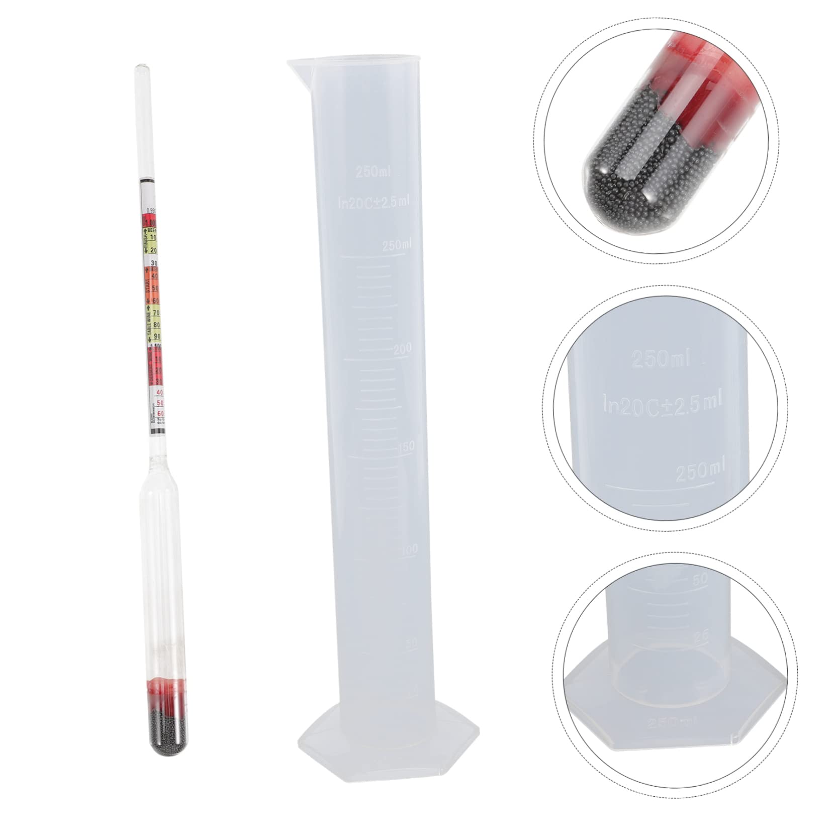 FELTECHELECTR 1 Set American Attenuation Meter Brewing Hydrometer Tester Brewing Tool Wine Makin Measuring Cylinder Hydrometer Test Jar Triple Scale Hydrometer Mead Hydrometer Plastic