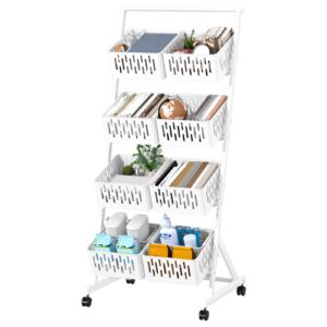 hatleues fruit vegetable storage basket, 4 tier fruit storage shelves with removable basket and rolling wheels,kitchen organizers and storage rack, standing utility storage cart (white, four layer)